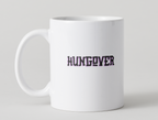 White mug with 'HUNGOVER' text on a light gray background